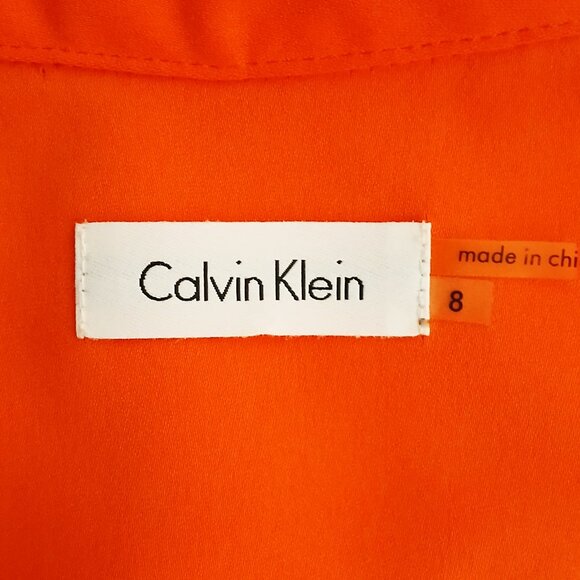 Calvin Klein Women Orange Colour Sleeveless Collar Pockets Shirt Midi Dress Sz 8 - Picture 10 of 13